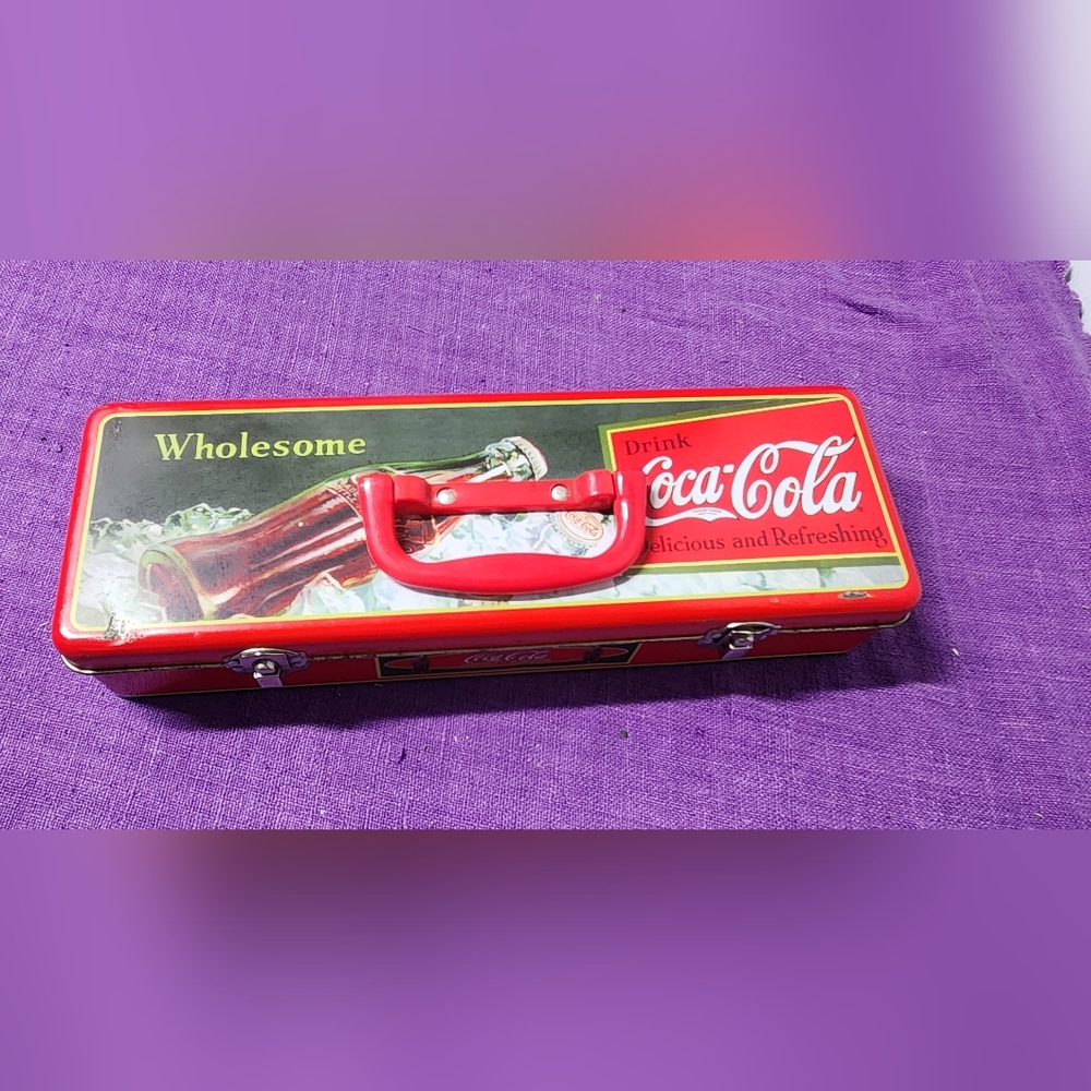 VINTAGE COCA COLA Pencil Tool Box Trinket Storage Tin Container Pre-Owned